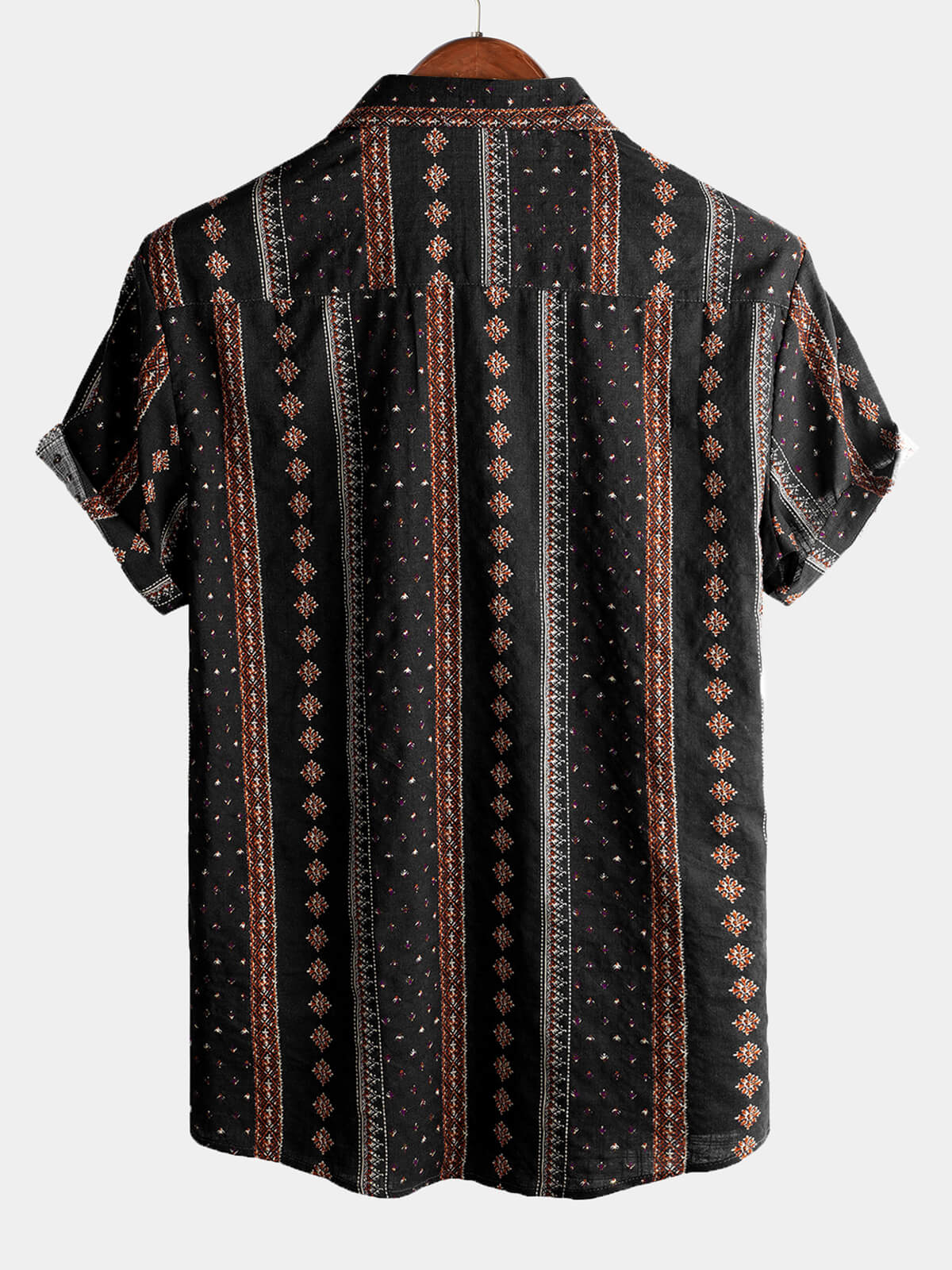 Vintage 70s Western Black Striped Retro Short Sleeve Shirt