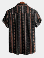 Vintage 70s Western Black Striped Retro Short Sleeve Shirt