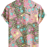Short Sleeve Cotton Shirt with Skull and Rose Pattern for Men