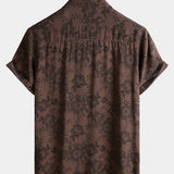 Brown Floral Retro Vacation Short-Sleeve Shirt