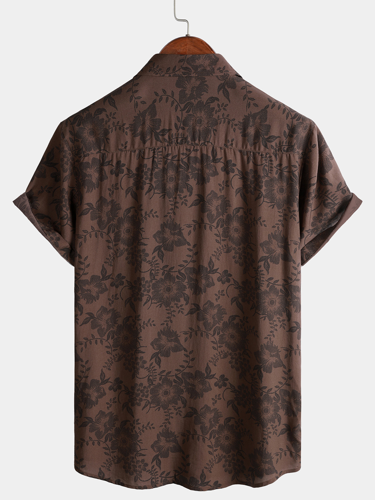 Brown Floral Retro Vacation Short-Sleeve Shirt