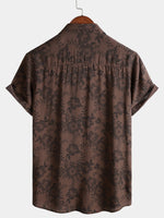 Brown Floral Retro Vacation Short-Sleeve Shirt