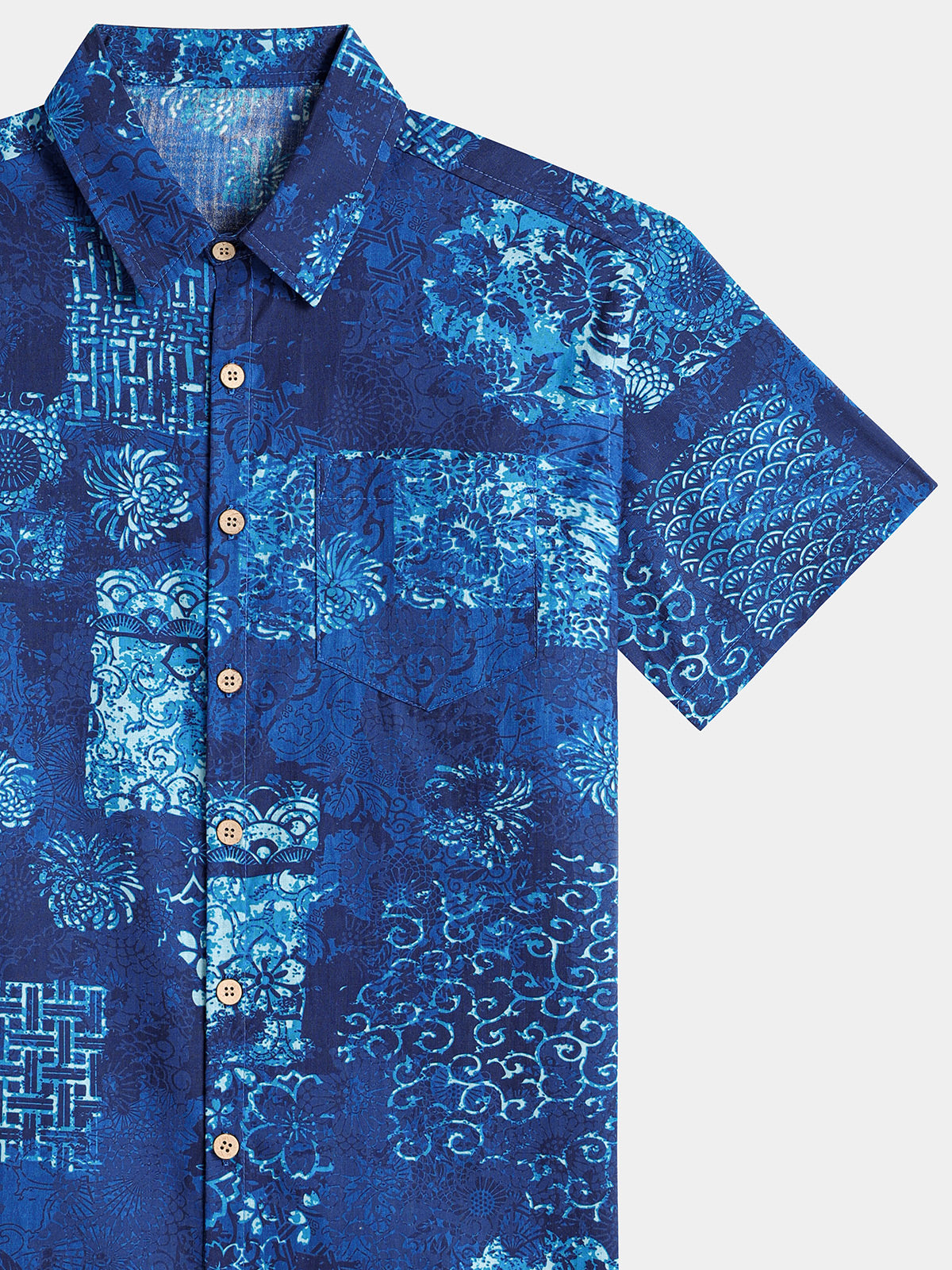 Blue Patchwork Beach Shirt
