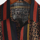 Button-Up Short Sleeve Shirt with Vintage Leopard Vertical Stripes