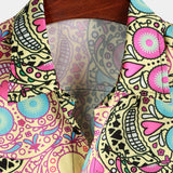 Men's Cotton Short-Sleeve Shirt with Pink Skull