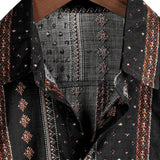 Men's 1970s Western-Style Cotton Short-Sleeve Shirt with Black Stripe