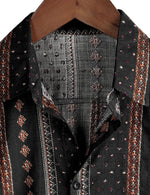 Men's 1970s Western-Style Cotton Short-Sleeve Shirt with Black Stripe