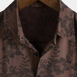 Brown Floral Retro Vacation Short-Sleeve Shirt