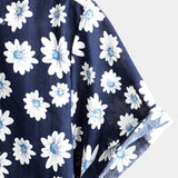 Men's Hawaiian-Style Cotton Short-Sleeve Shirt in Navy with Daisies