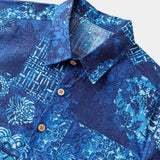 Blue Patchwork Beach Shirt