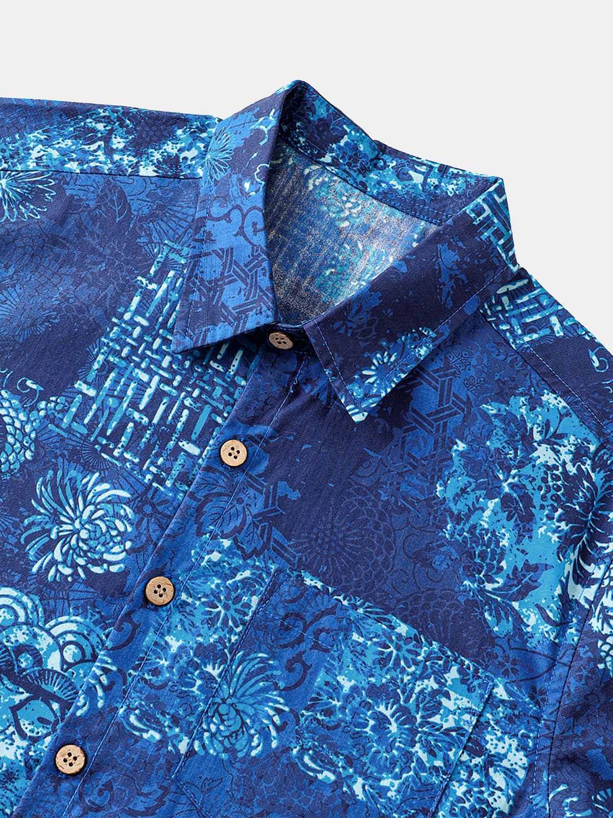 Blue Patchwork Beach Shirt
