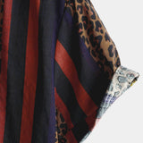 Button-Up Short Sleeve Shirt with Vintage Leopard Vertical Stripes