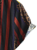 Men's Shirt with Lion Patch Pattern in Vertical Stripes with Short Sleeve for Summer Vacation