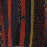 Button-Up Short Sleeve Shirt with Vintage Leopard Vertical Stripes