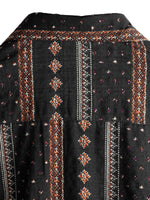 Men's 1970s Western-Style Cotton Short-Sleeve Shirt with Black Stripe