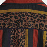 Button-Up Short Sleeve Shirt with Vintage Leopard Vertical Stripes