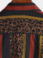 Button-Up Short Sleeve Shirt with Vintage Leopard Vertical Stripes