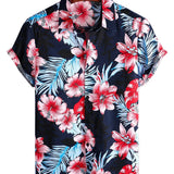 Cotton Shirt with Tropical Hawaiian Plant Floral Print for Men