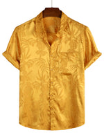 Men's Short Cotton Shirt with Flowers and Buttons, Summer Jacquard