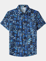 Blue and Black Geometric Beach Shirt