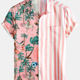 Aloha Hawaiian Short Sleeve Shirt with Pink and White Palm Print
