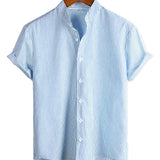 Men's Cotton Short-Sleeve Shirt with High Collar
