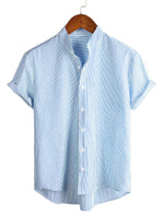 Men's Cotton Short-Sleeve Shirt with High Collar