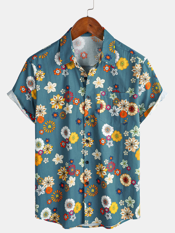 Hawaiian Short-Sleeve Floral Print Shirt