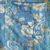 Men's Cotton Short-Sleeve Shirt with Blue Floral Pattern