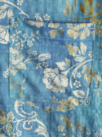 Men's Cotton Short-Sleeve Shirt with Blue Floral Pattern