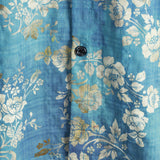 Men's Cotton Short-Sleeve Shirt with Blue Floral Pattern