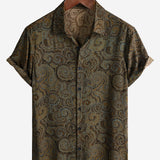 Brown Casual Vacation Button-Up Short Sleeve Shirt