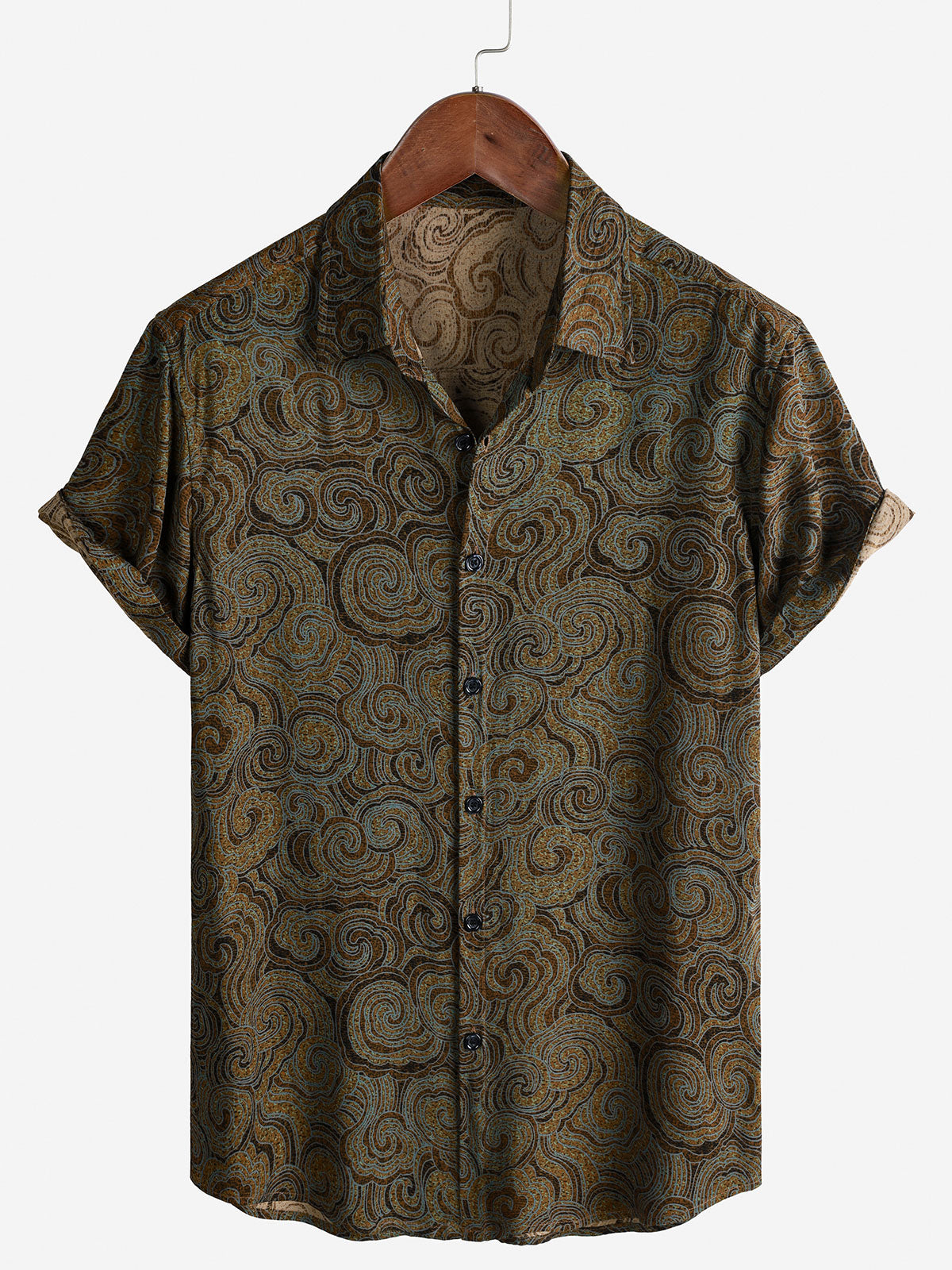 Brown Casual Vacation Button-Up Short Sleeve Shirt