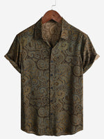 Brown Casual Vacation Button-Up Short Sleeve Shirt