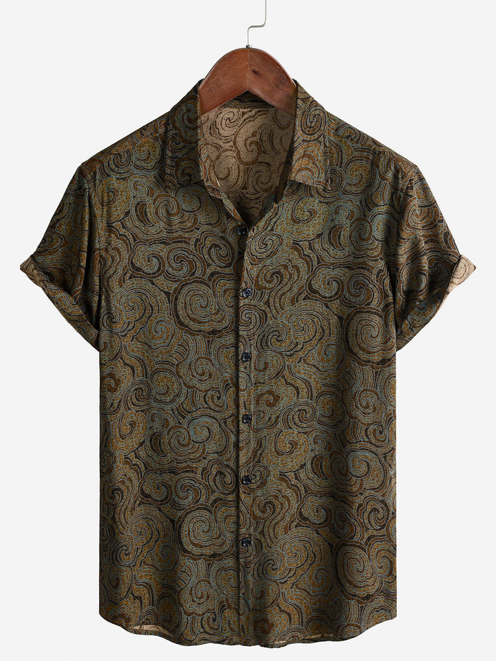Brown Casual Vacation Button-Up Short Sleeve Shirt
