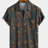Vintage Floral Print Short Sleeve Shirt with Pocket