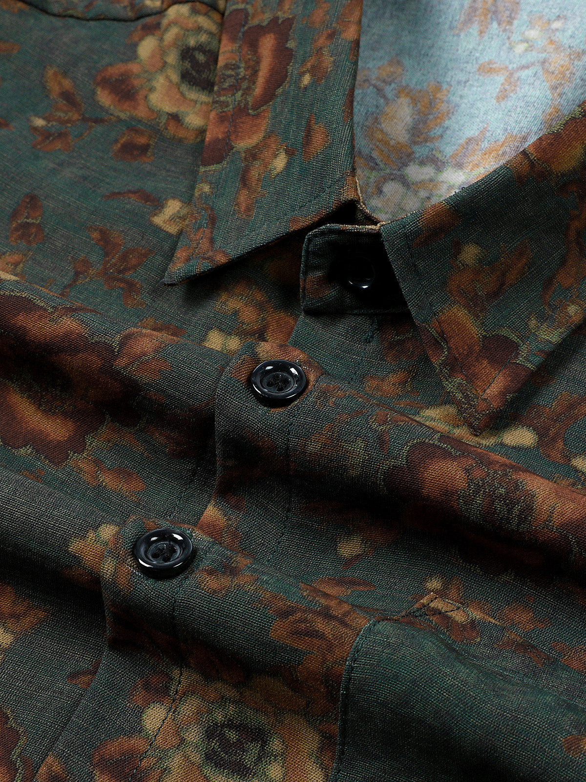 Vintage Floral Print Short Sleeve Shirt with Pocket