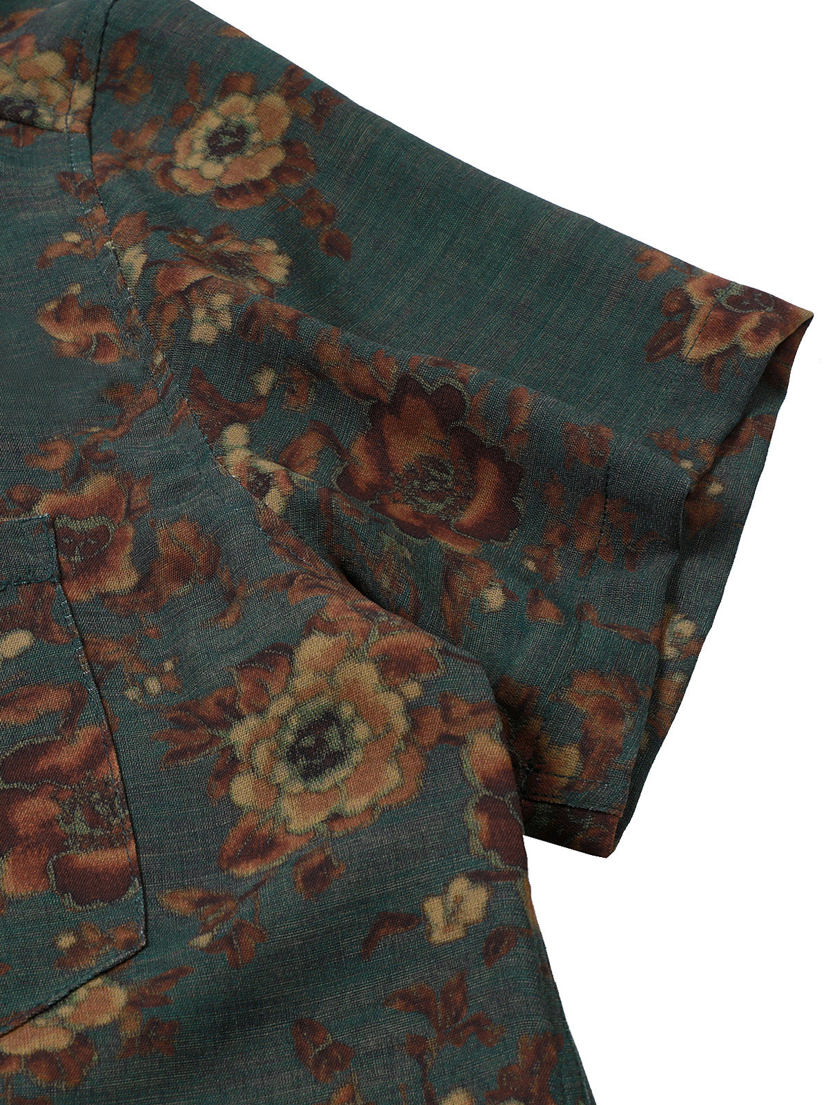 Vintage Floral Print Short Sleeve Shirt with Pocket