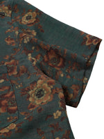 Vintage Floral Print Short Sleeve Shirt with Pocket