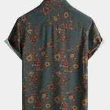 Vintage Floral Print Short Sleeve Shirt with Pocket