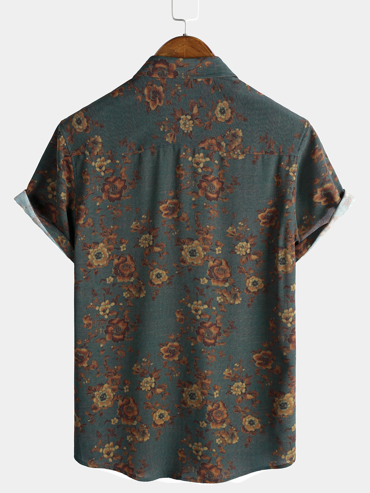 Vintage Floral Print Short Sleeve Shirt with Pocket