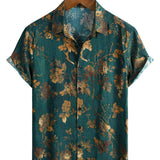 Vintage Cotton Hawaiian Shirt for Men, Button Down, Short Sleeves, Green