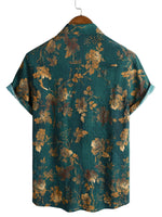 Vintage Cotton Hawaiian Shirt for Men, Button Down, Short Sleeves, Green