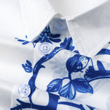Blue Hawaiian Floral Print Summer Beach Cruise Short Sleeve Shirt