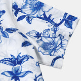 Blue Hawaiian Floral Print Summer Beach Cruise Short Sleeve Shirt