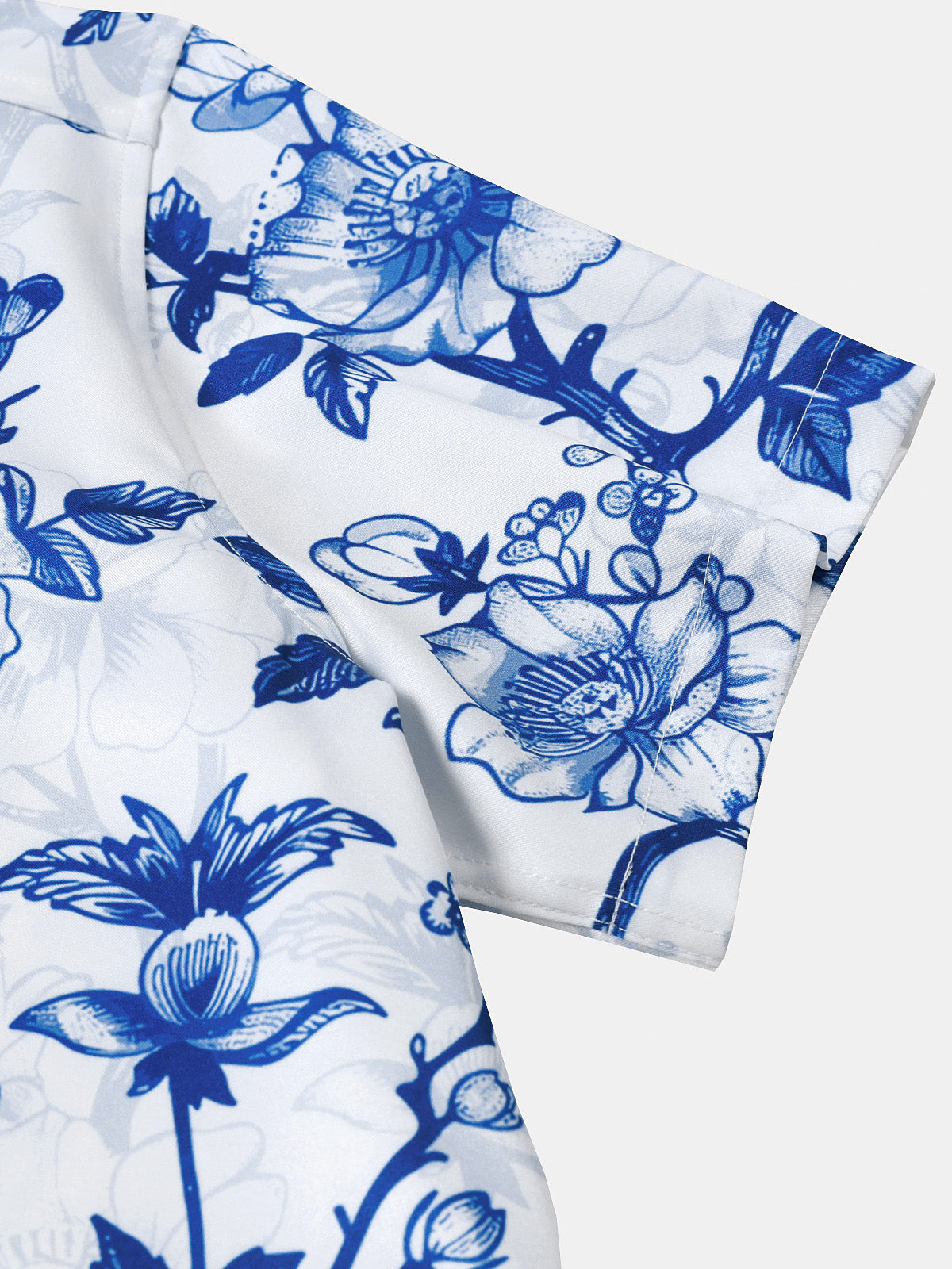 Blue Hawaiian Floral Print Summer Beach Cruise Short Sleeve Shirt