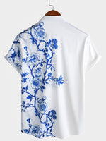 Blue Hawaiian Floral Print Summer Beach Cruise Short Sleeve Shirt