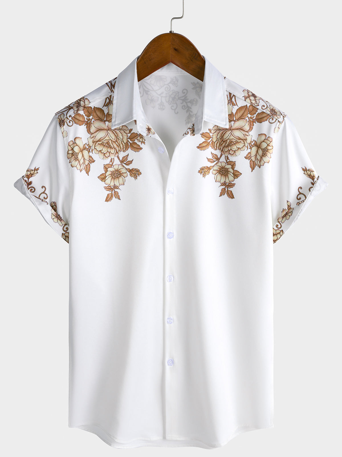 Hawaiian Floral Print Button Casual Collar Short Sleeve Shirt