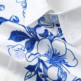 Blue Hawaiian Floral Print Short Sleeve Cruise Party Shirt