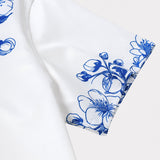 Blue Hawaiian Floral Print Short Sleeve Cruise Party Shirt